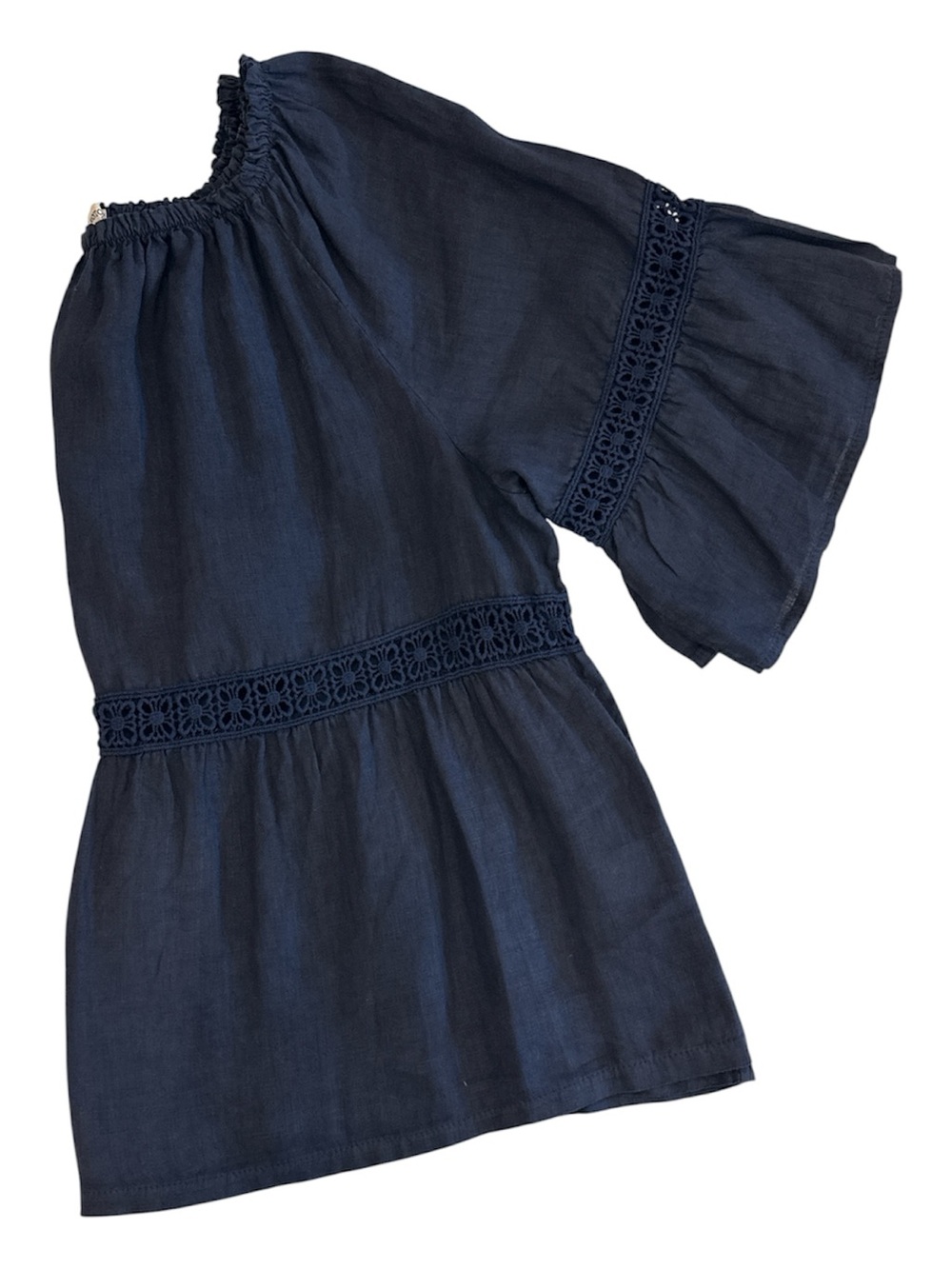 Terzo Millennio | Navy Linen Peasant Blouse | Size 1X